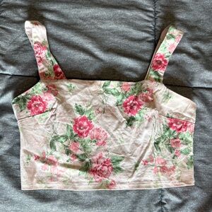 Trixxi Pink and Green Floral Tank Top